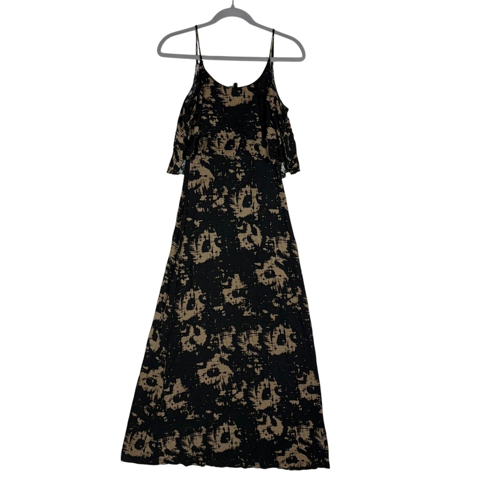 MINTY Dress Womens XS Black Tie Dye Ruffle Maxi Strappy‎ Sundress USA Rayon
